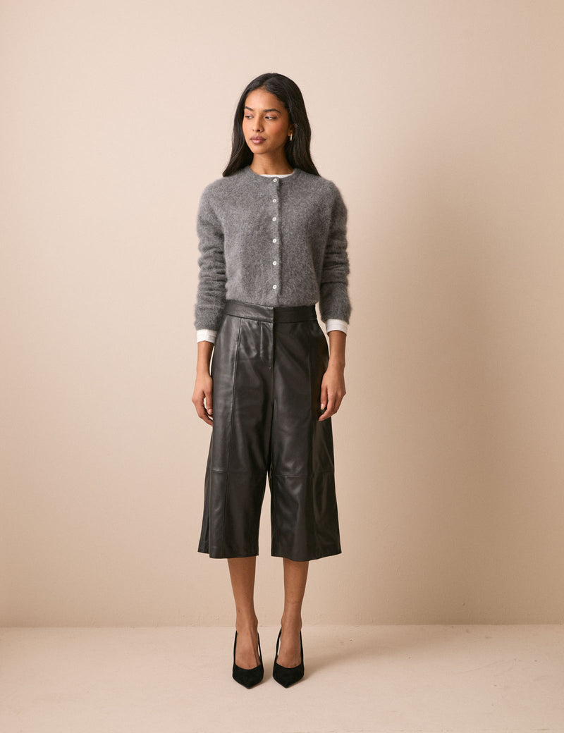 Black Leather High Waisted Culottes
