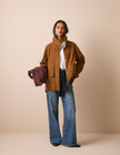 Tan suede funnel neck jacket
