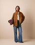 Tan suede funnel neck jacket