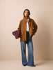 Tan suede funnel neck jacket