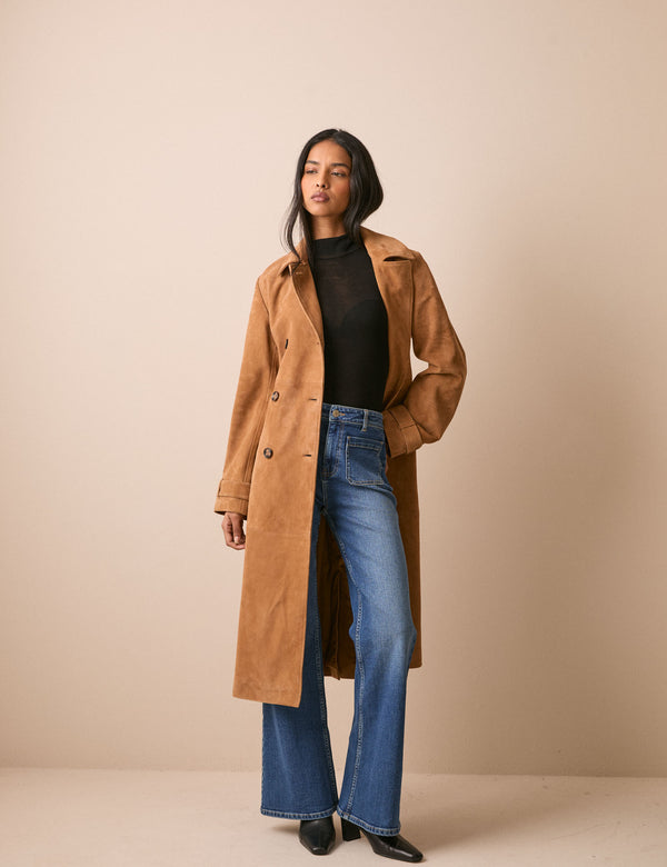 Beige Suede Trench Coat