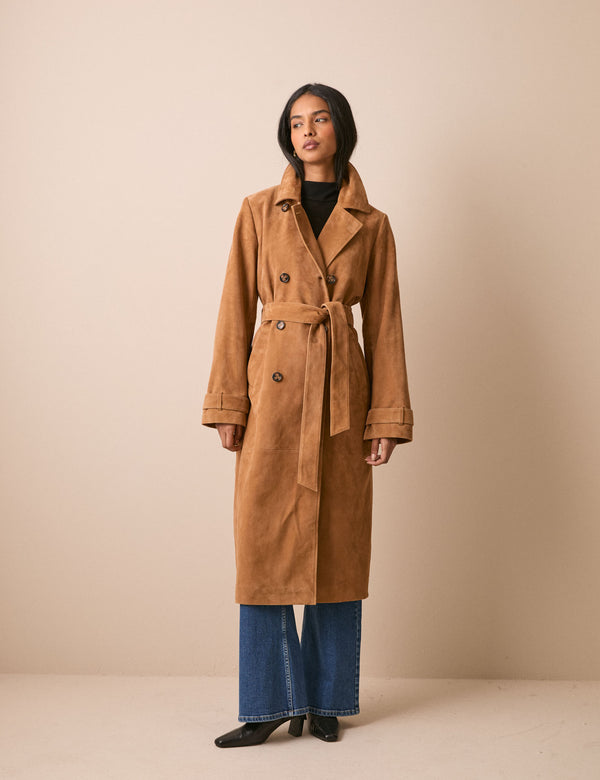 Beige Suede Trench Coat