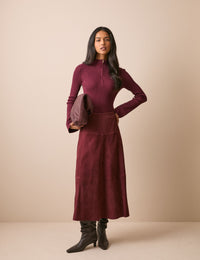 Burgundy suede midi skirt