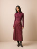 Burgundy suede panelled midi skirt