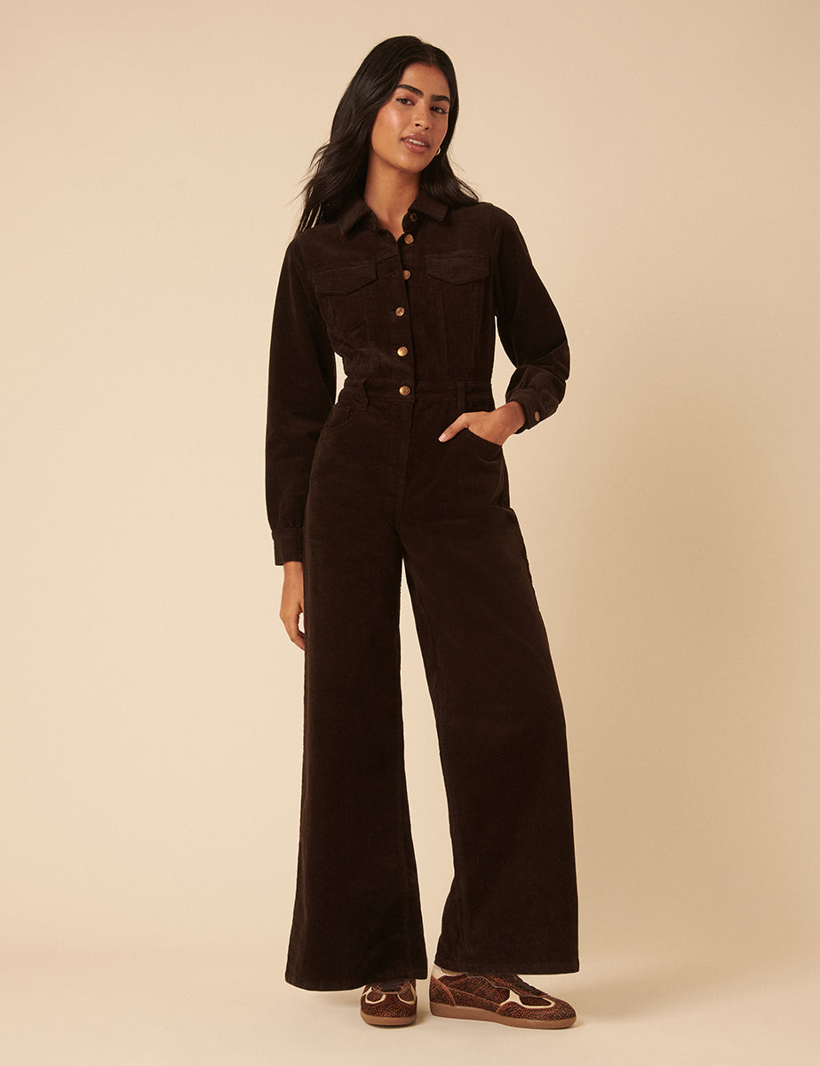 Brown Cord Jumpsuit
