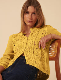 Yellow Pointelle Button Down Knitted Cardigan