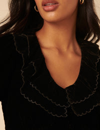 Black Velvet Ruffle Collared Blouse