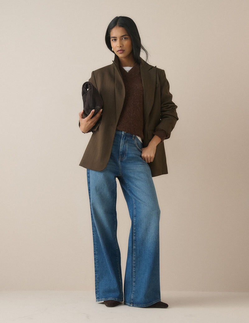 Brown Pinstripe Single Breasted Alexa Blazer