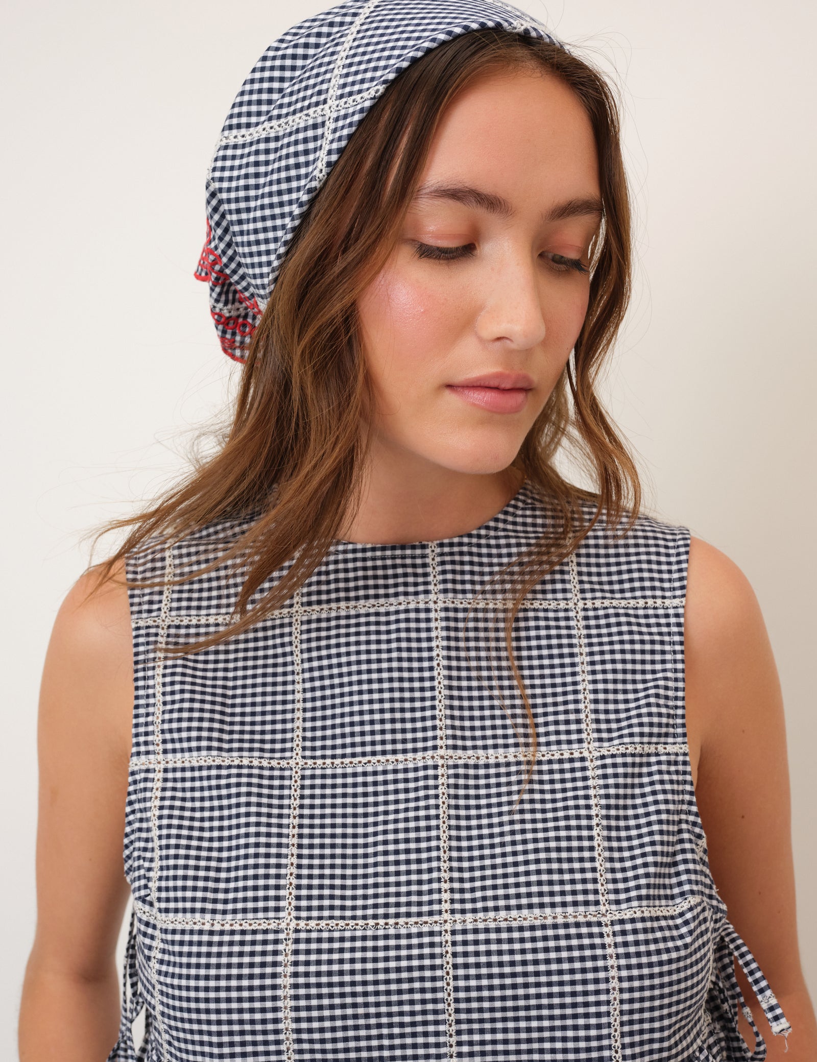 Navy Gingham Scarf