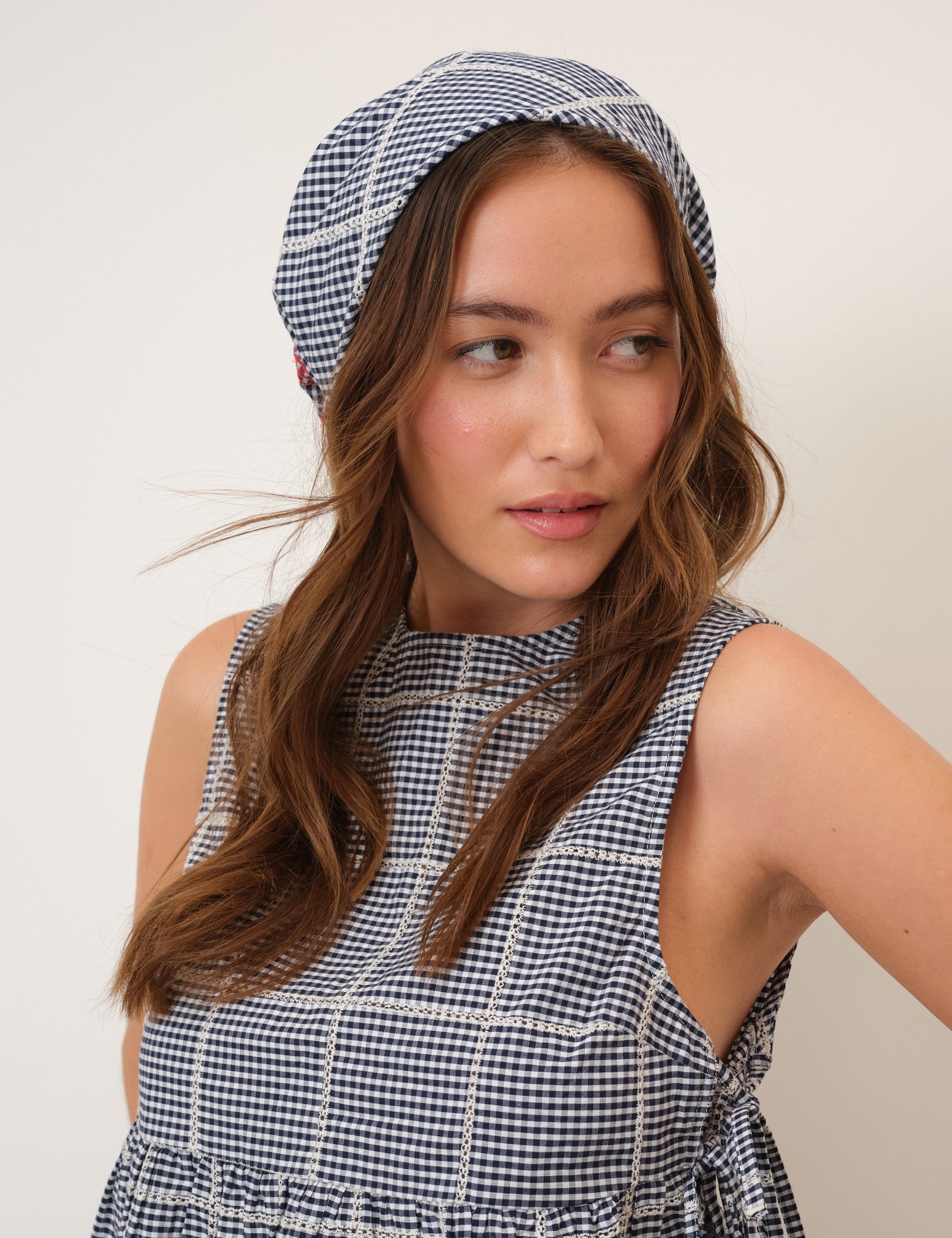 Navy Gingham Scarf