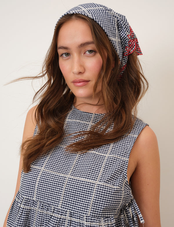 Navy Gingham Scarf