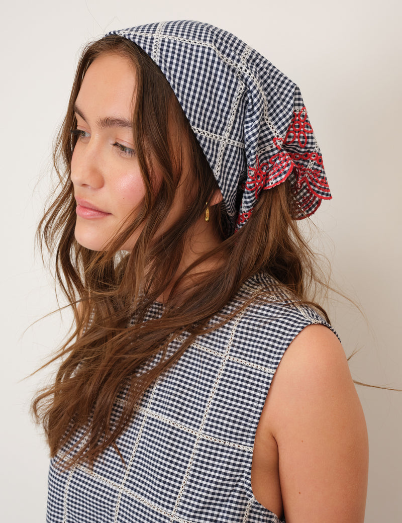 Navy Gingham Scarf
