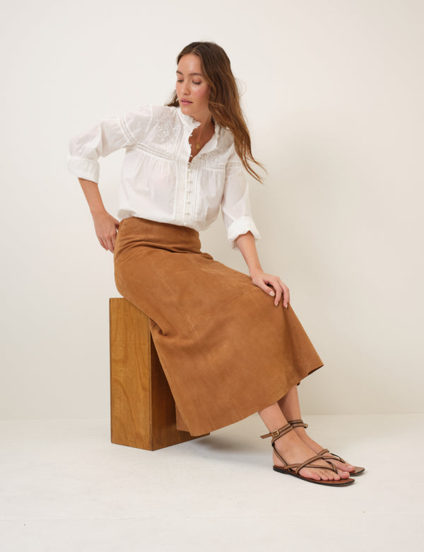 Brown Suede Midi Skirt