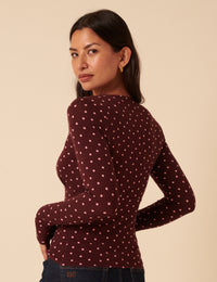 Burgundy Polka Dot Long Sleeve Top