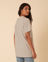 Black And White Striped Heart Embroidered T-Shirt