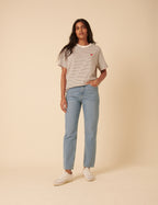 Black And White Striped Heart Embroidered T-Shirt