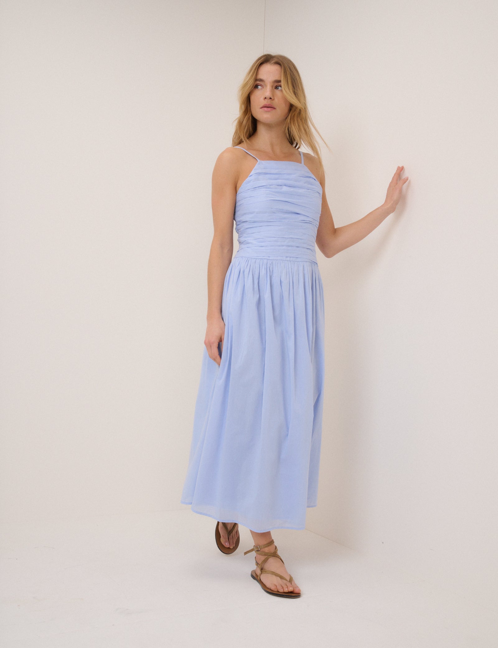 Blue Drop Waist Talia Midi Dress