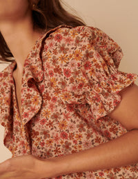 Pink Floral Puff Sleeve Blouse