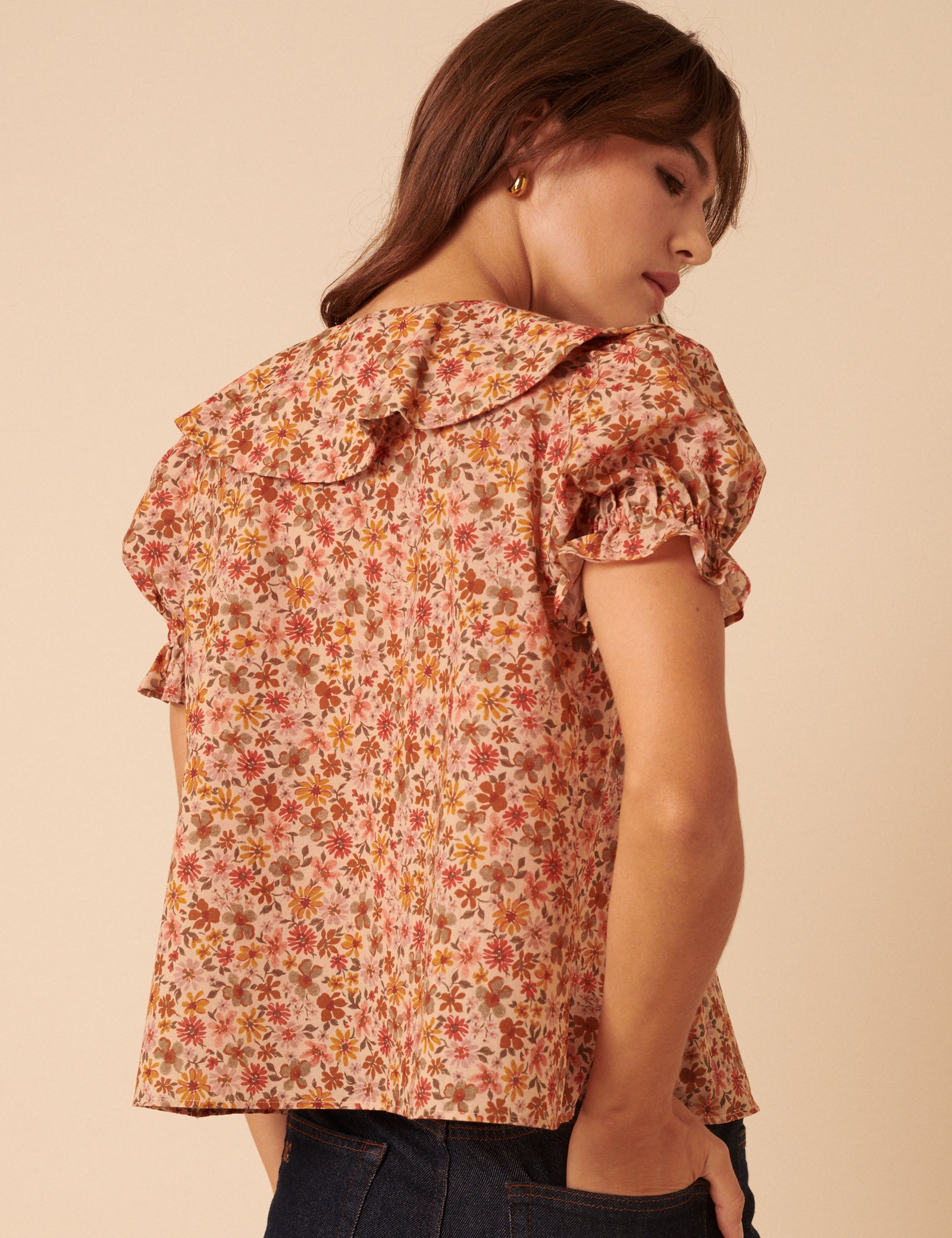 Pink Floral Puff Sleeve Blouse