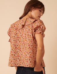 Pink Floral Puff Sleeve Blouse