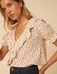 Cream Ditsy Floral Puff Sleeve Blouse