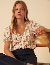 Cream Ditsy Floral Puff Sleeve Blouse