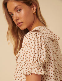 Cream Ditsy Floral Puff Sleeve Blouse