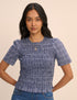 Blue Check Shirred Top