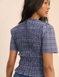 Blue Check Shirred Top