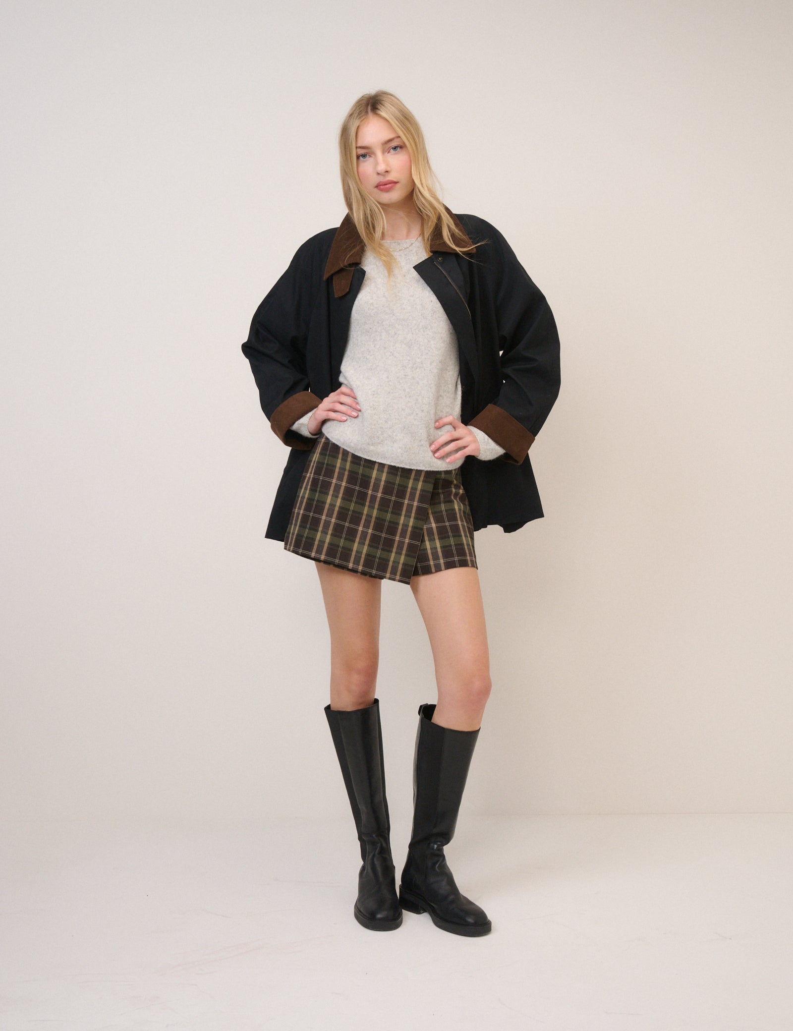 Grey Slash Neck Knitted Jumper