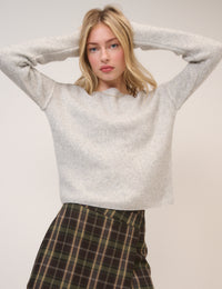 Grey Slash Neck Knitted Jumper