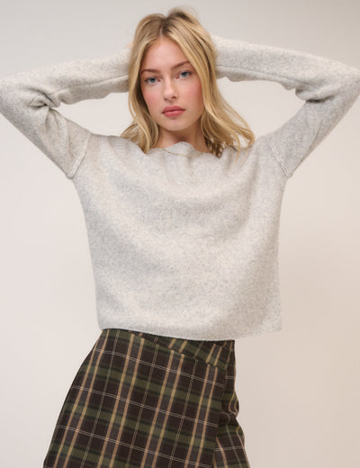 Grey Slash Neck Knitted Jumper