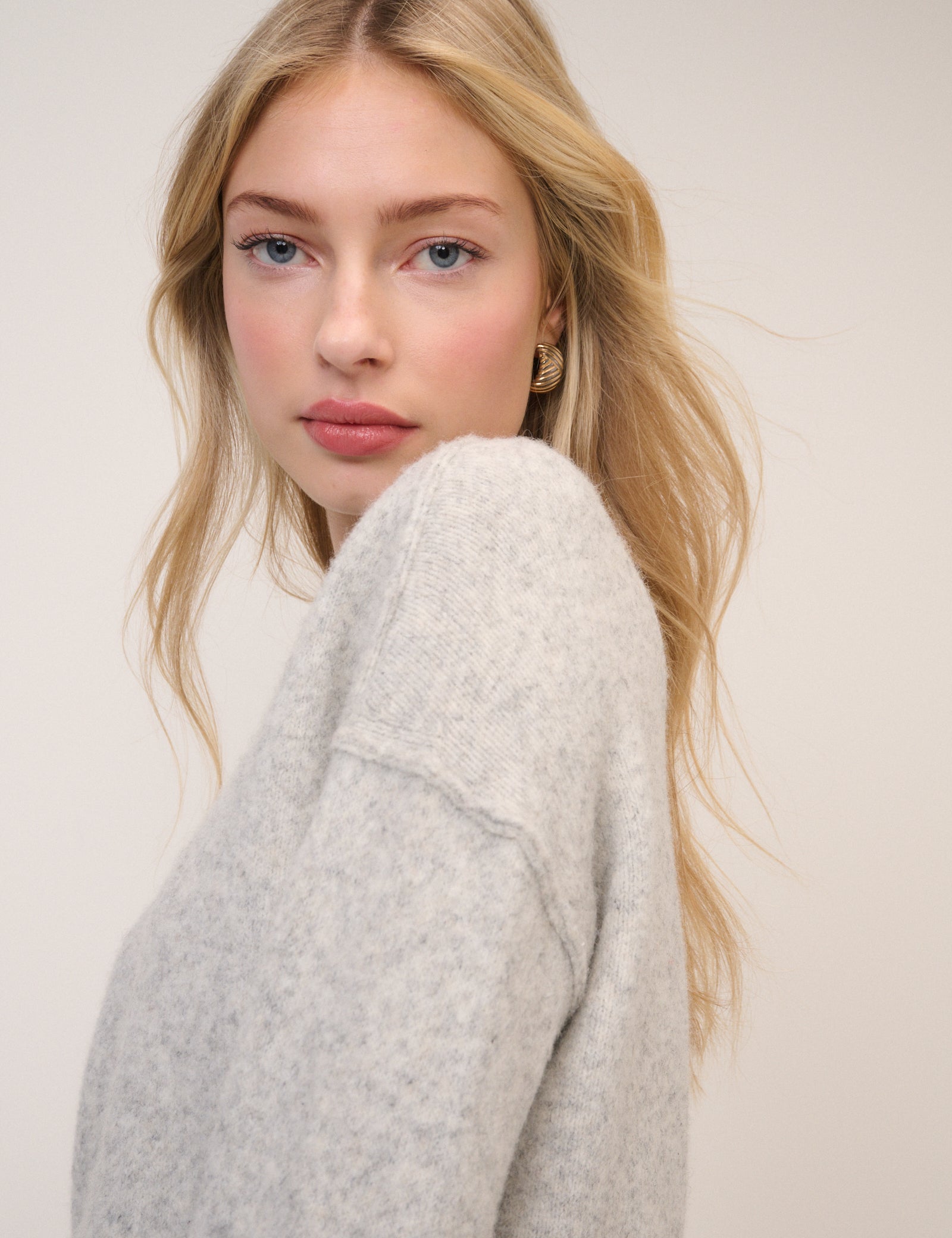 Grey Slash Neck Knitted Jumper