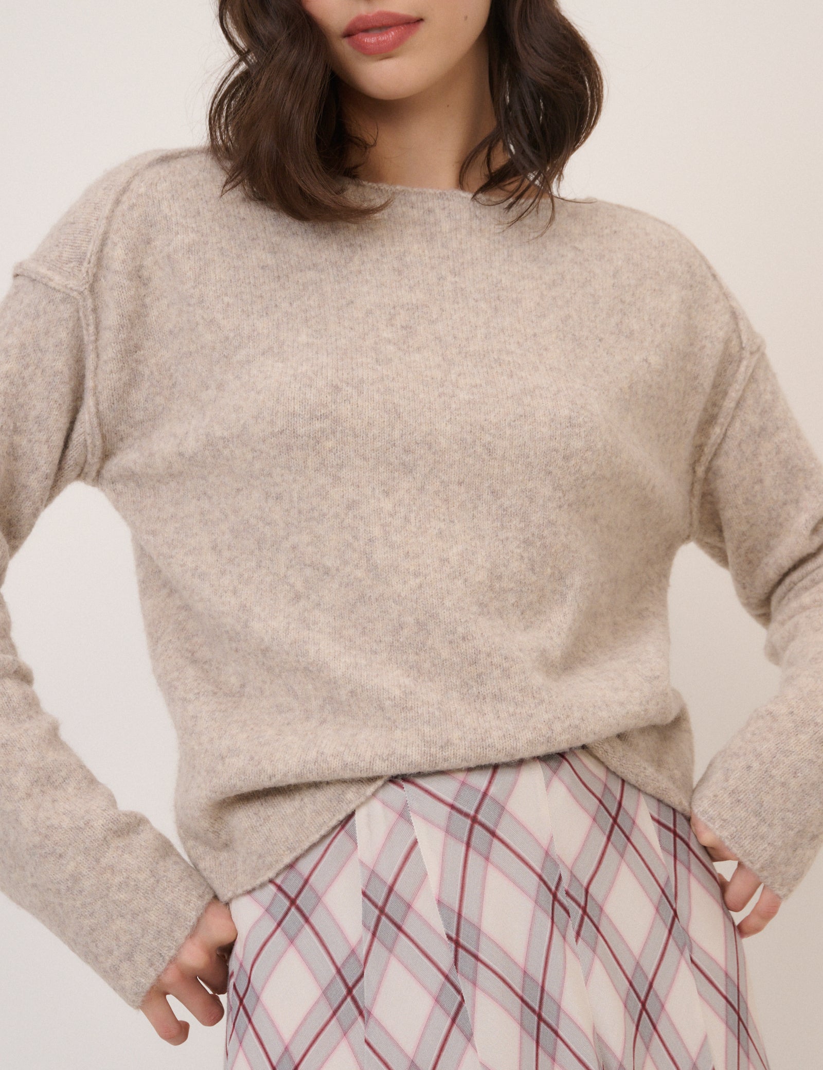 Beige Boat Neck Jumper