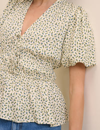 Cream Ditsy Floral V-Neck Blouse