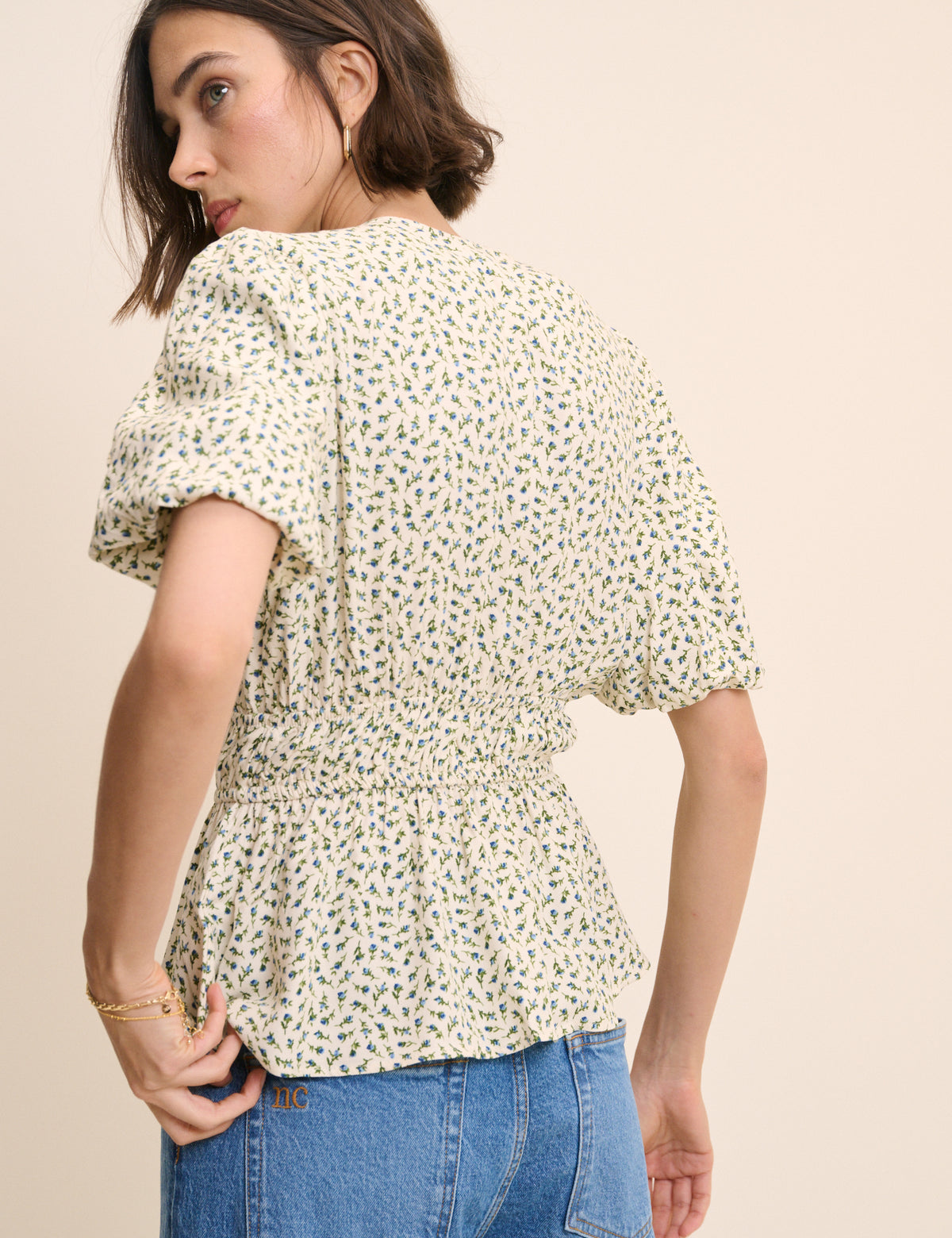Cream Ditsy Floral V-Neck Blouse