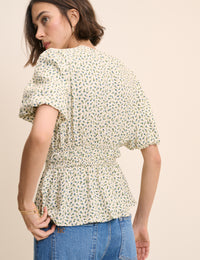 Cream Ditsy Floral V-Neck Blouse