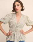 Cream Ditsy Floral V-Neck Blouse