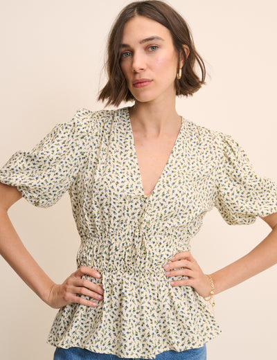 Cream Ditsy Floral V-Neck Blouse