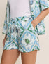 Blue Ocean Printed Drawstring Linen-Blend Shorts