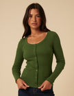 Green Ribbed Round Neck Long Sleeve Top