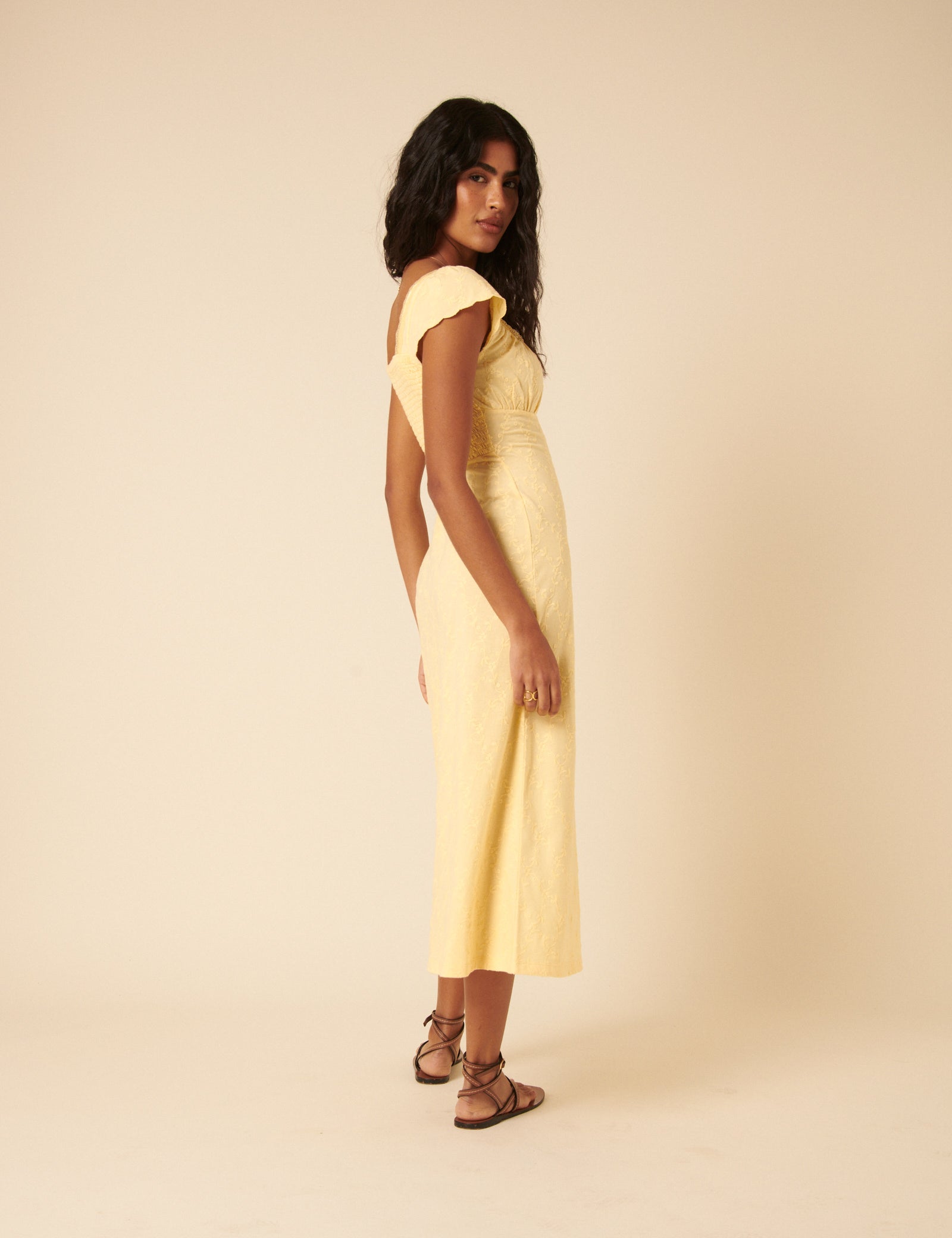 Lemon Yellow Lace Trim Melissa Midi Dress Lemon Yellow Lace Trim Melissa Midi Dress