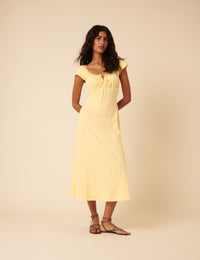 Butter Yellow Floral Embroidered Melissa Midi Dress
