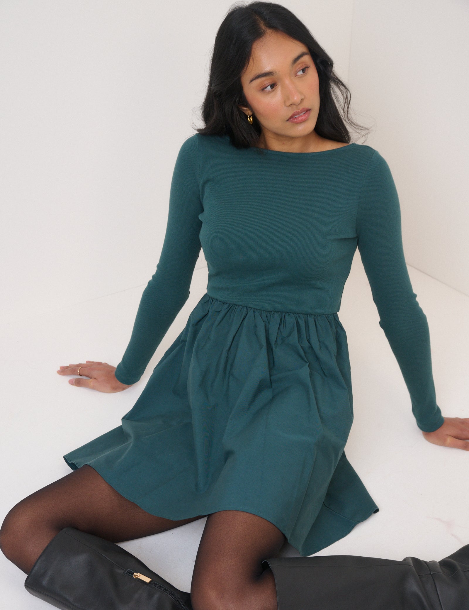 Turquoise Long Sleeve A-Line Penni Mini Dress Turquoise Long Sleeve A-Line Penni Mini Dress