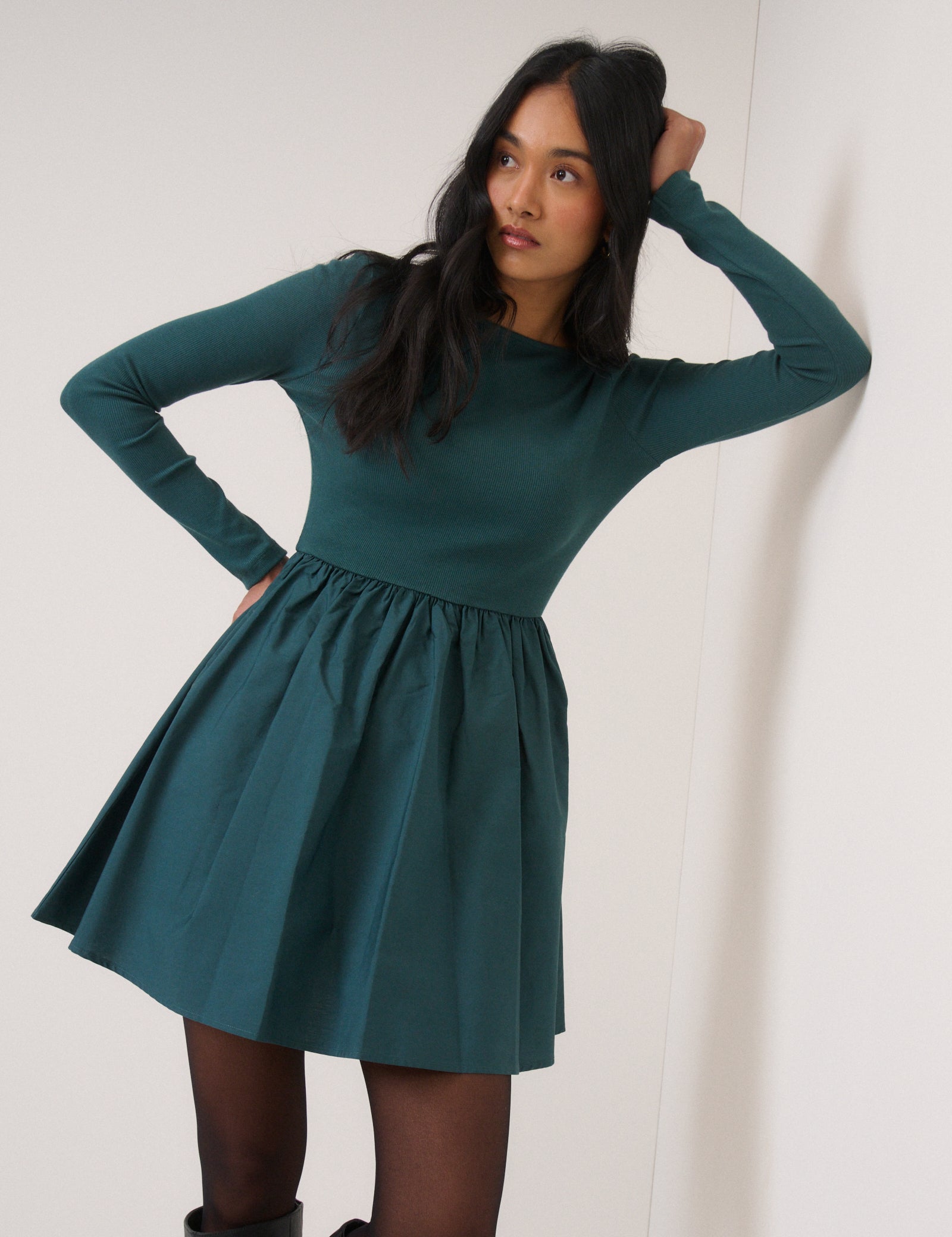 Turquoise Long Sleeve A-Line Penni Mini Dress