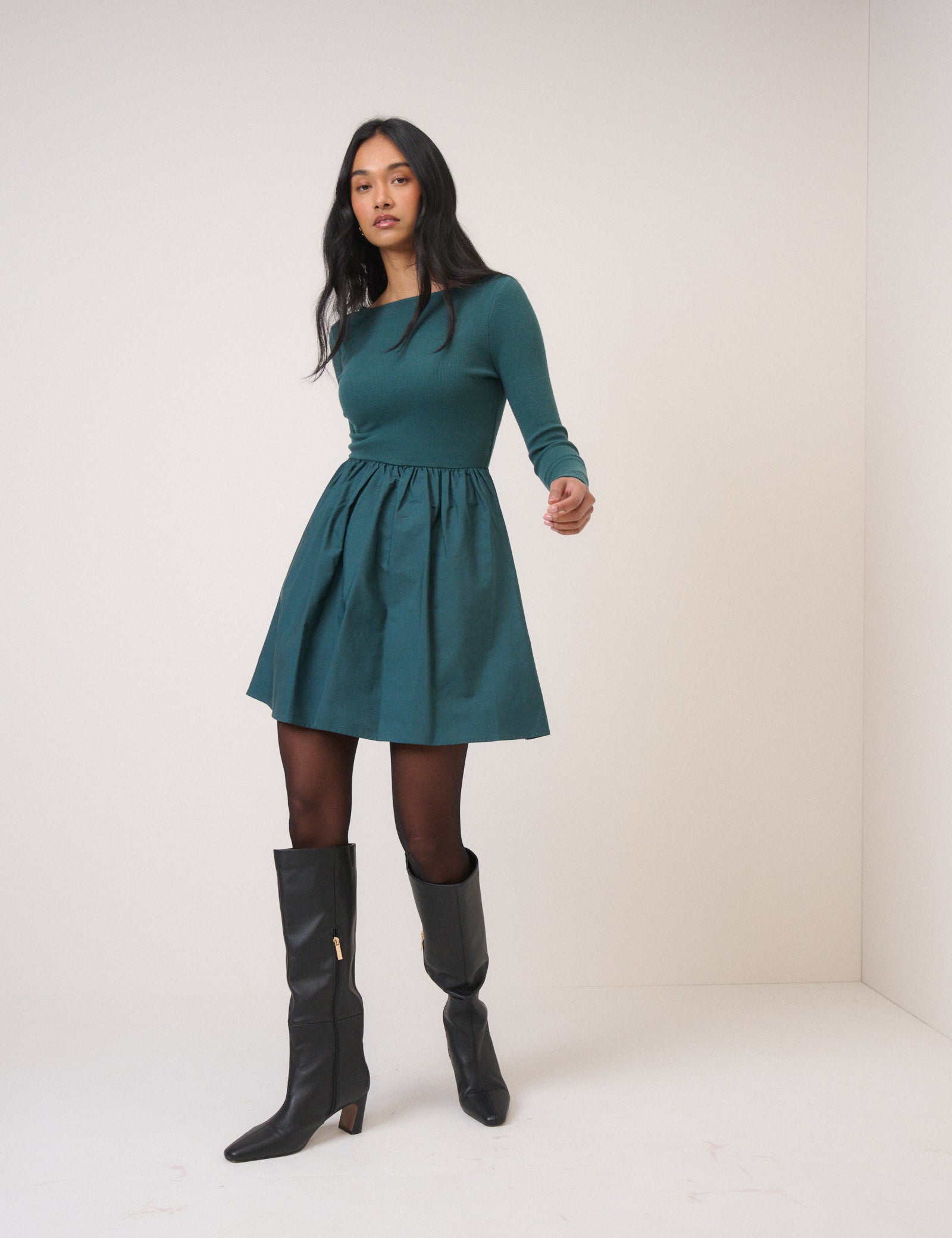 Turquoise Long Sleeve A-Line Penni Mini Dress