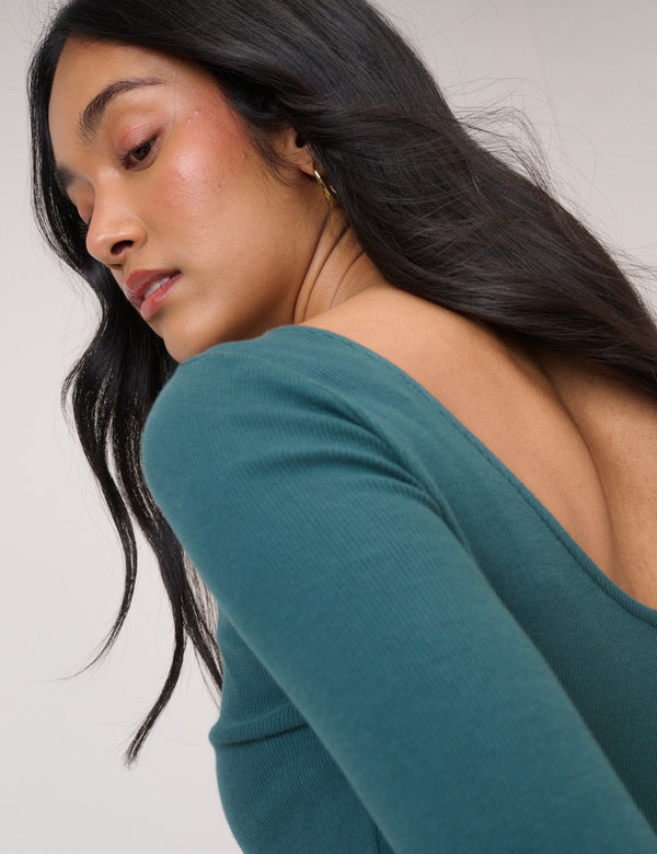 Turquoise Long Sleeve A-Line Penni Mini Dress