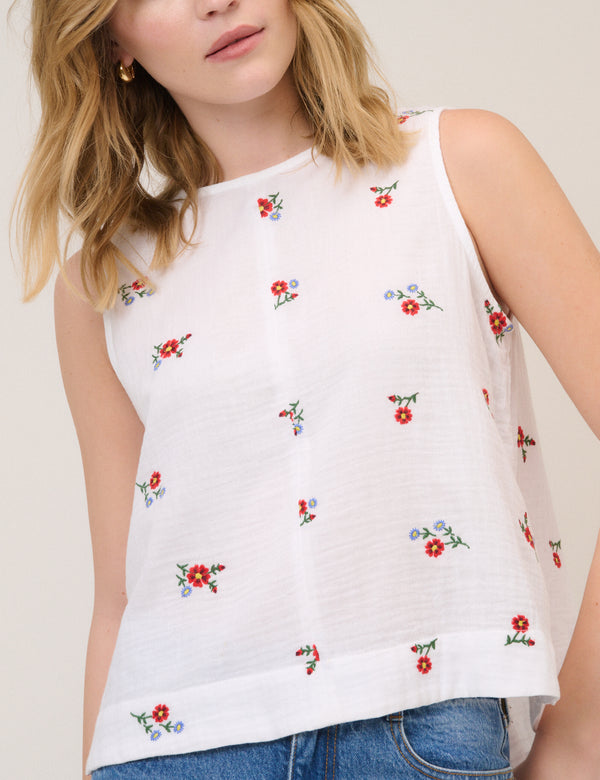 White Floral Embroidered Stirling Top