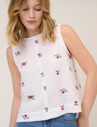 White Floral Embroidered Stirling Top