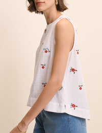 White Floral Embroidered Stirling Swing Top